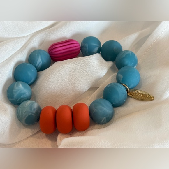 Plunder Jewelry - Plunder Silicone Bead Bracelet - Blue, Orange & Pink